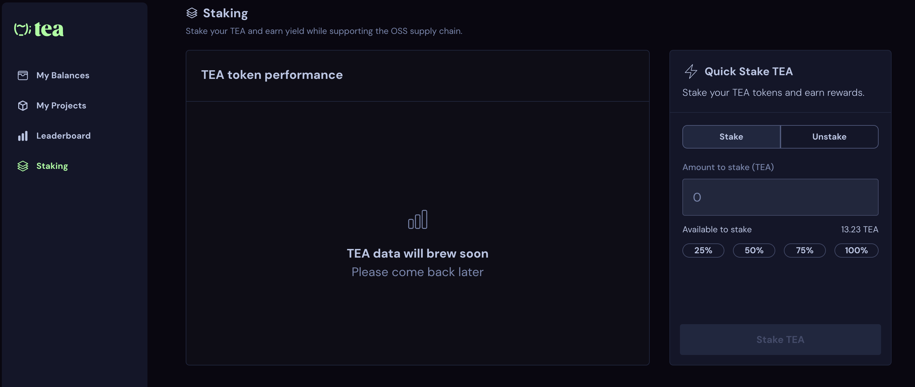 image of the OSS Staking page 